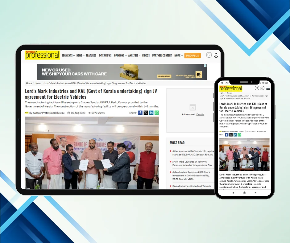 News and Articles 19 - Lords Mark Industries and KAL Sign JV Agreement for EV
